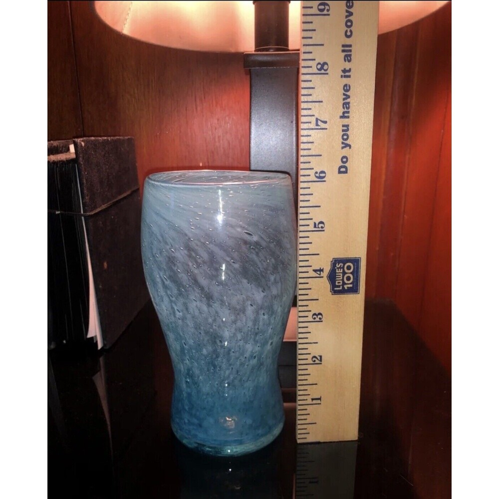 4 Handblown art glass swirl white and Aqua vintage glasses - Picture 13 of 14